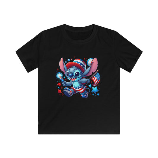 Kids Tee — Patriotic Cartoon Alien in Red, White & Blue