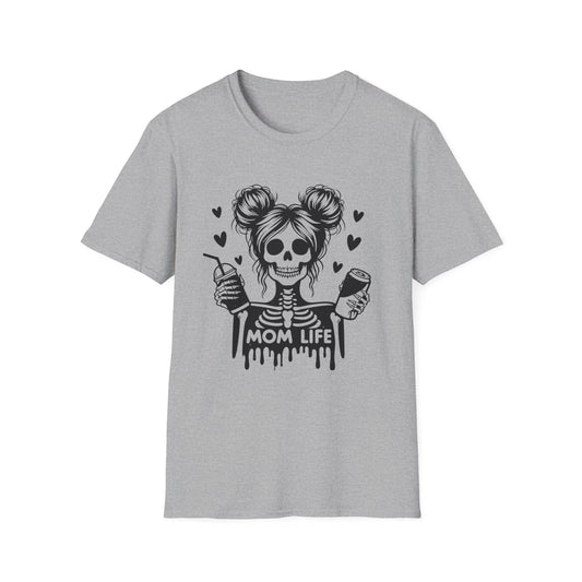 Mom Life Skull T-Shirt — Funny Mom Graphic Tee with Coffee & Wine Design