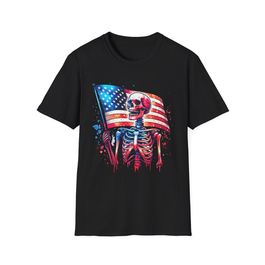 American Flag Skeleton T-Shirt — Patriotic Skull Tee for 4th of July