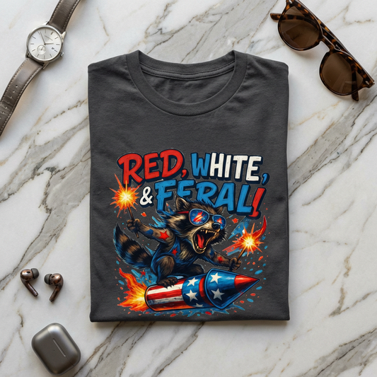 Red, White & Feral Bear T-Shirt