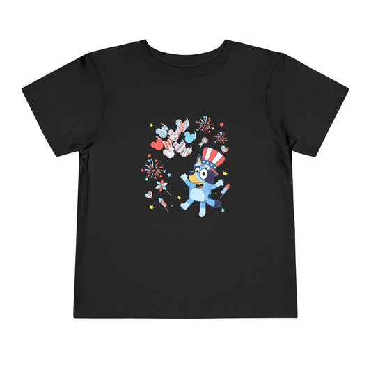 Patriotic Kids Tee — Cute Blue Bird in Uncle Sam Hat (Toddler Short Sleeve)