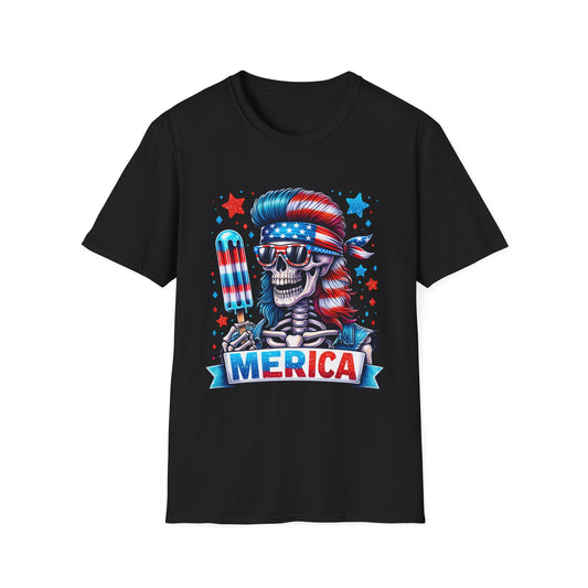 ’Merica Skull T-Shirt — Patriotic 4th of July American Flag Design