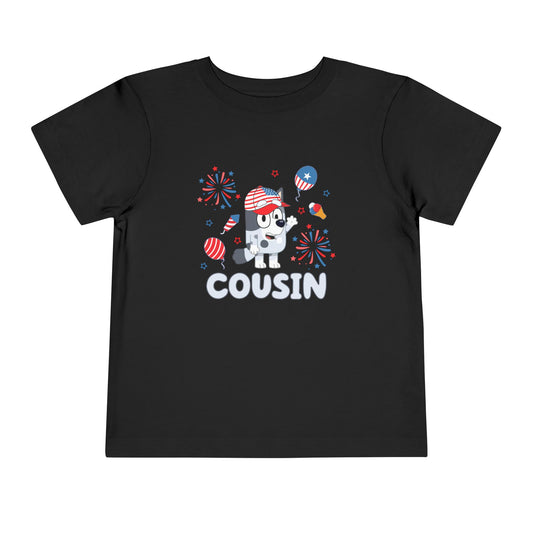 Patriotic Puppy “Cousin” Toddler Tee — 4th of July Kids Shirt