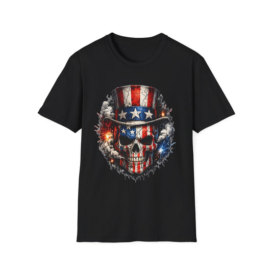 American Flag Skull T-Shirt — Patriotic Uncle Sam Skull Graphic Tee