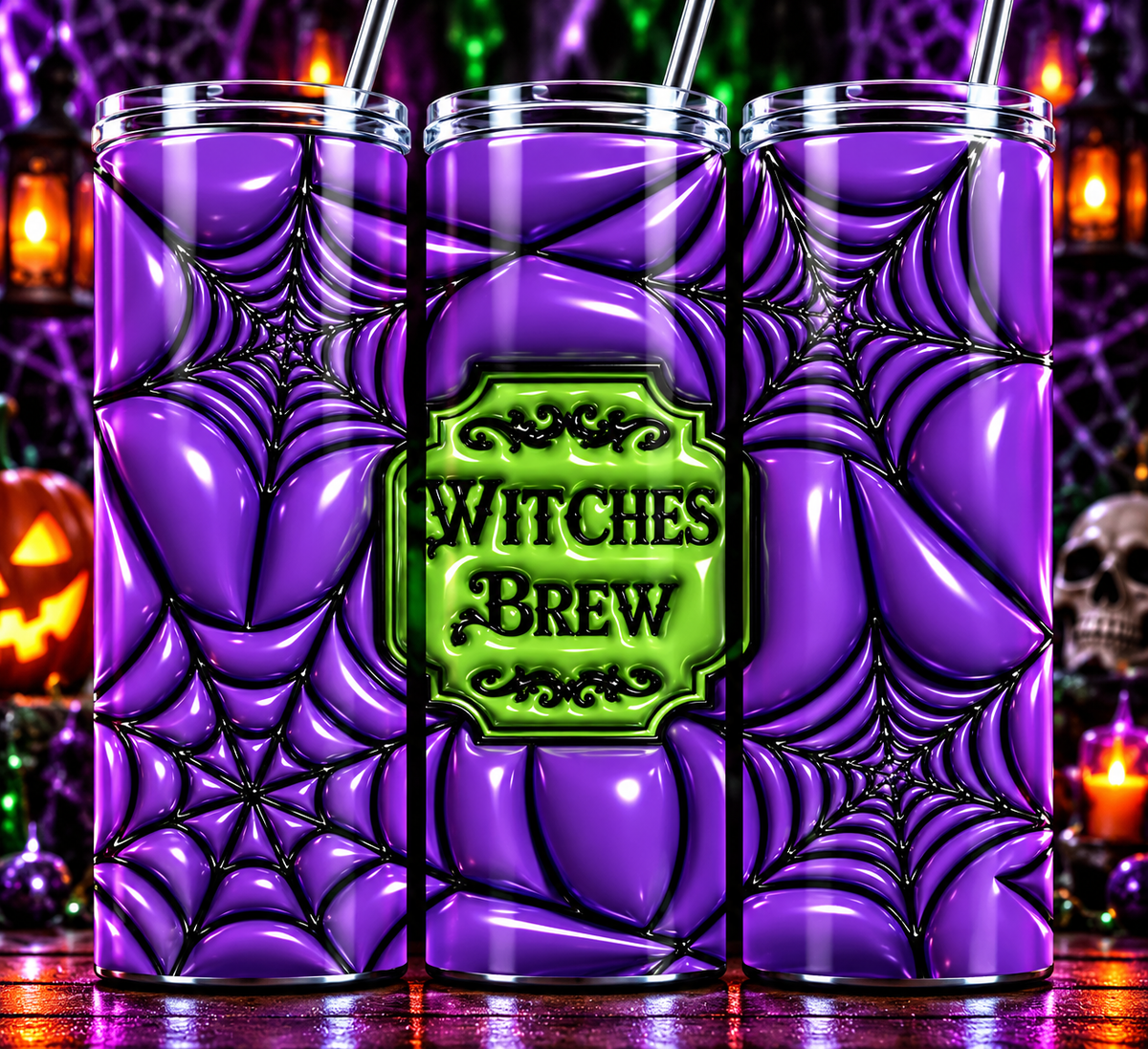 Witches Brew Purple Spiderweb 20 oz Tumbler – Gothic Halloween Coffee Cup