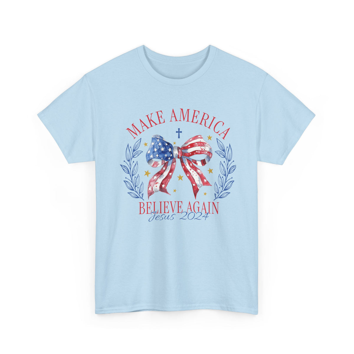 Make America Believe Again Patriotic Tee - American Flag Bow Graphic