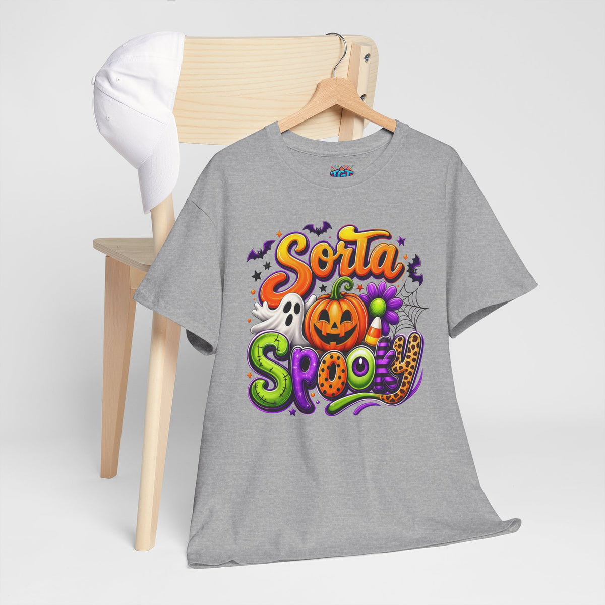 Sorta Spooky Halloween Design T-Shirt | Pumpkin Ghosts Bats