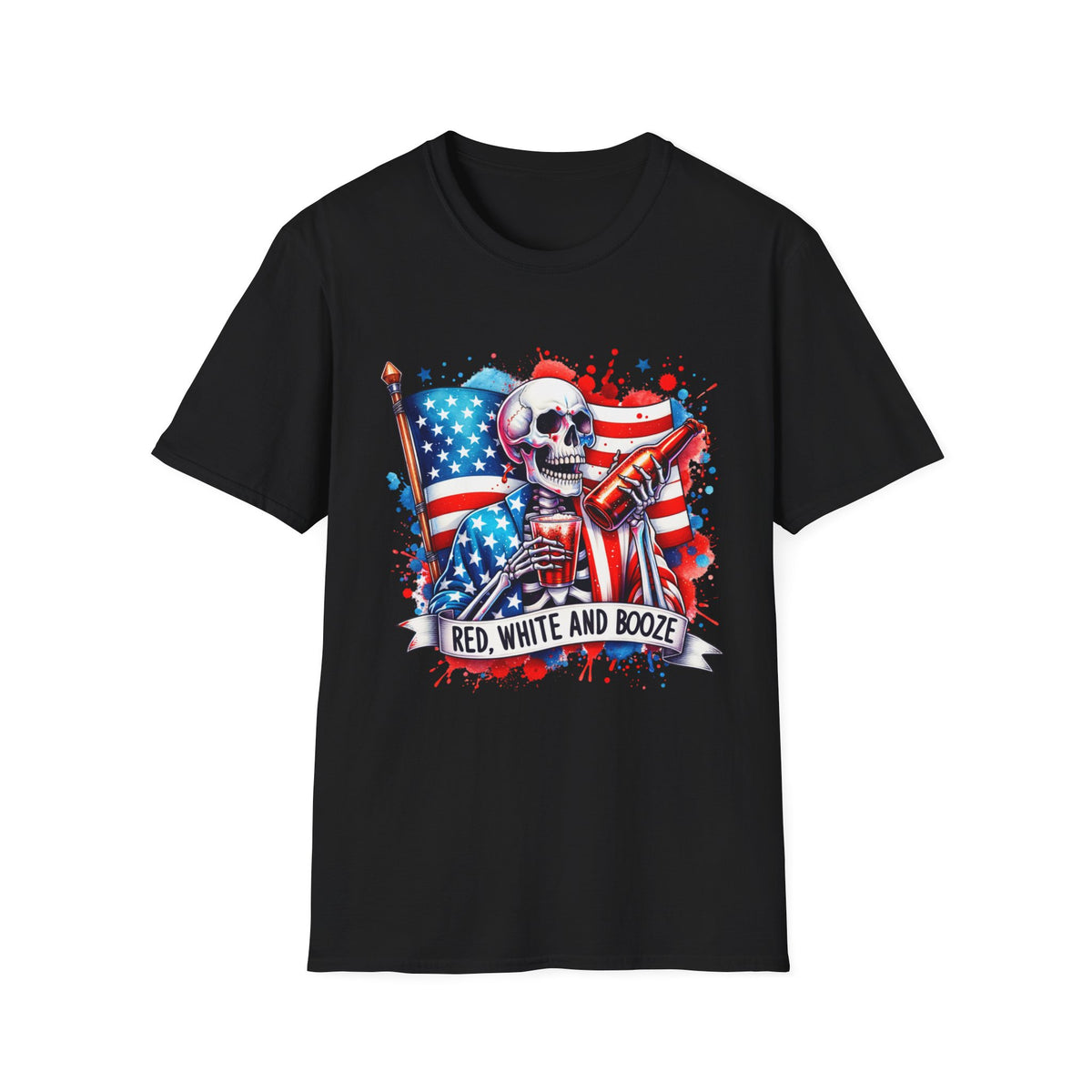 Patriotic Skull "Red, White and Booze" T-Shirt