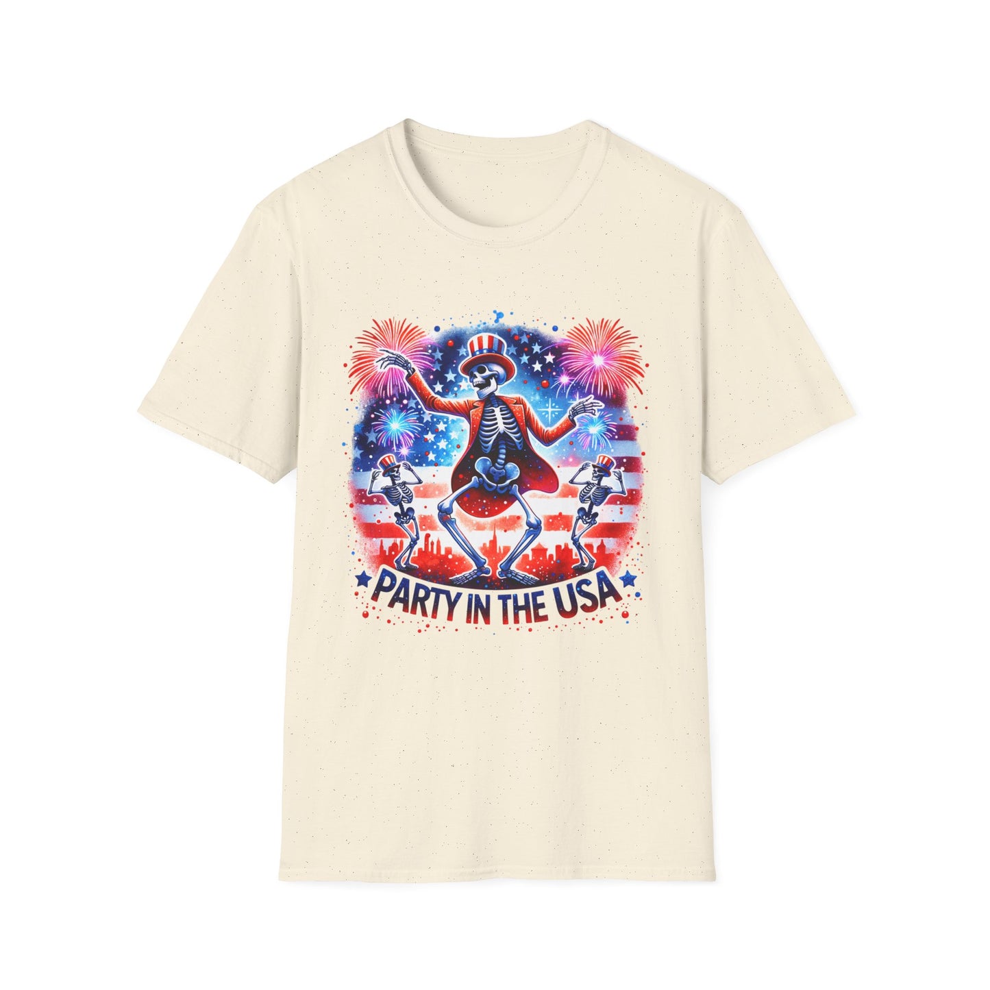 Party in the USA Skeleton Tee — 4th of July Patriotic Fireworks T-Shirt