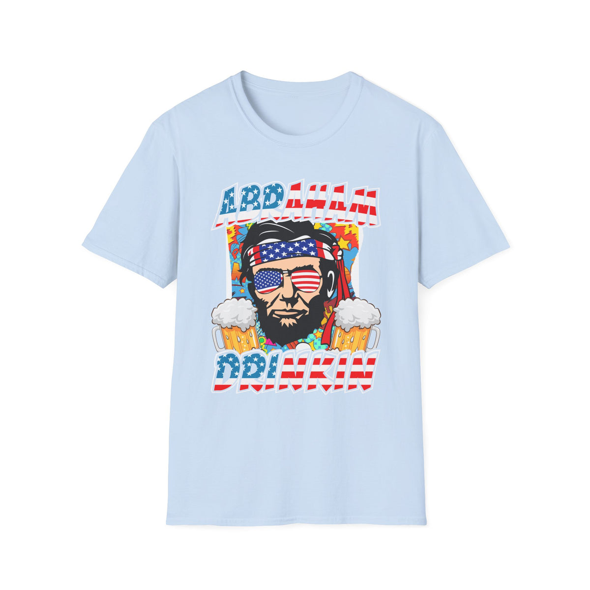 Patriotic Beer Dude T-Shirt — Fourth of July USA Flag Sunglasses & Cheers Graphic Tee