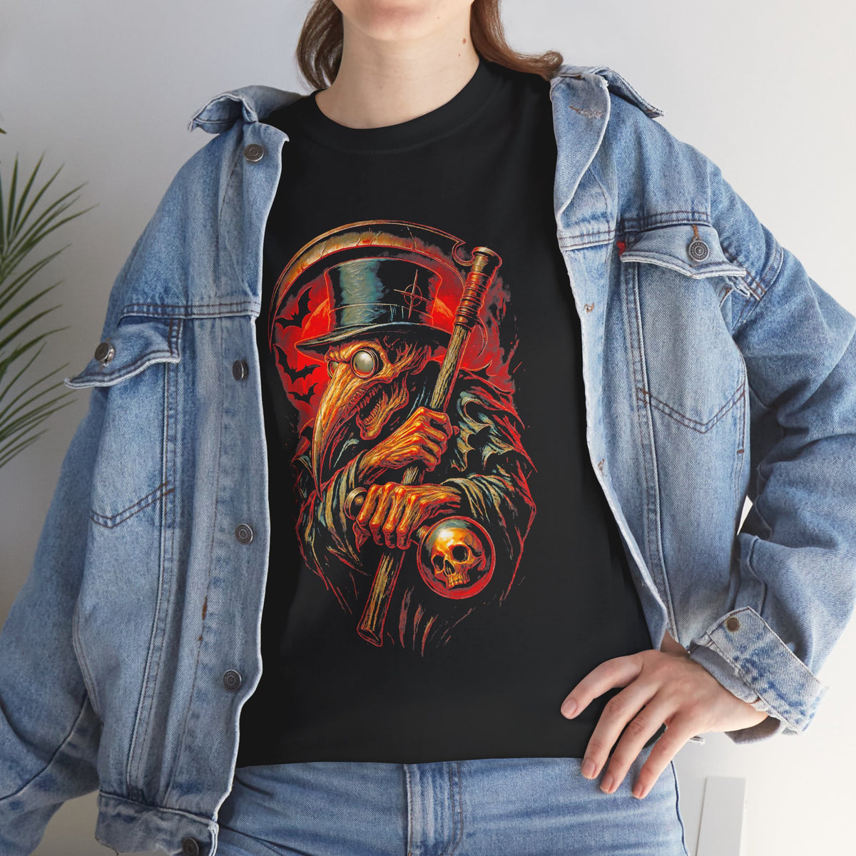 Plague Doctor with Skull Cane Tee | Gothic Vintage Raven Illustration