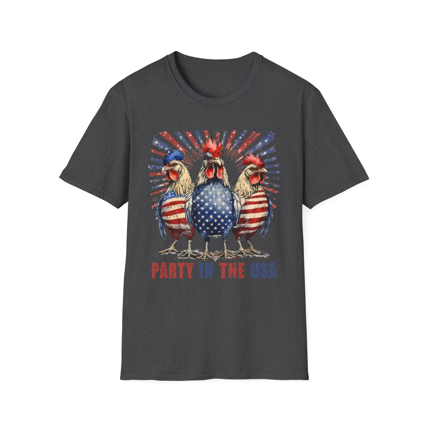 Party in the USA Rooster T-Shirt — Patriotic 4th of July Chicken Tee