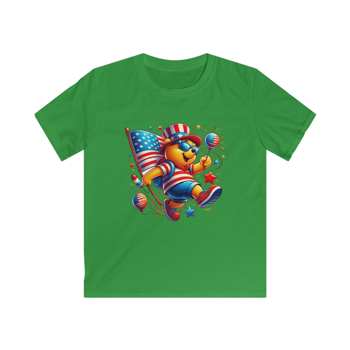 Kids Tee — Patriotic Bear with American Flag | 4th of July Kids T-Shirt