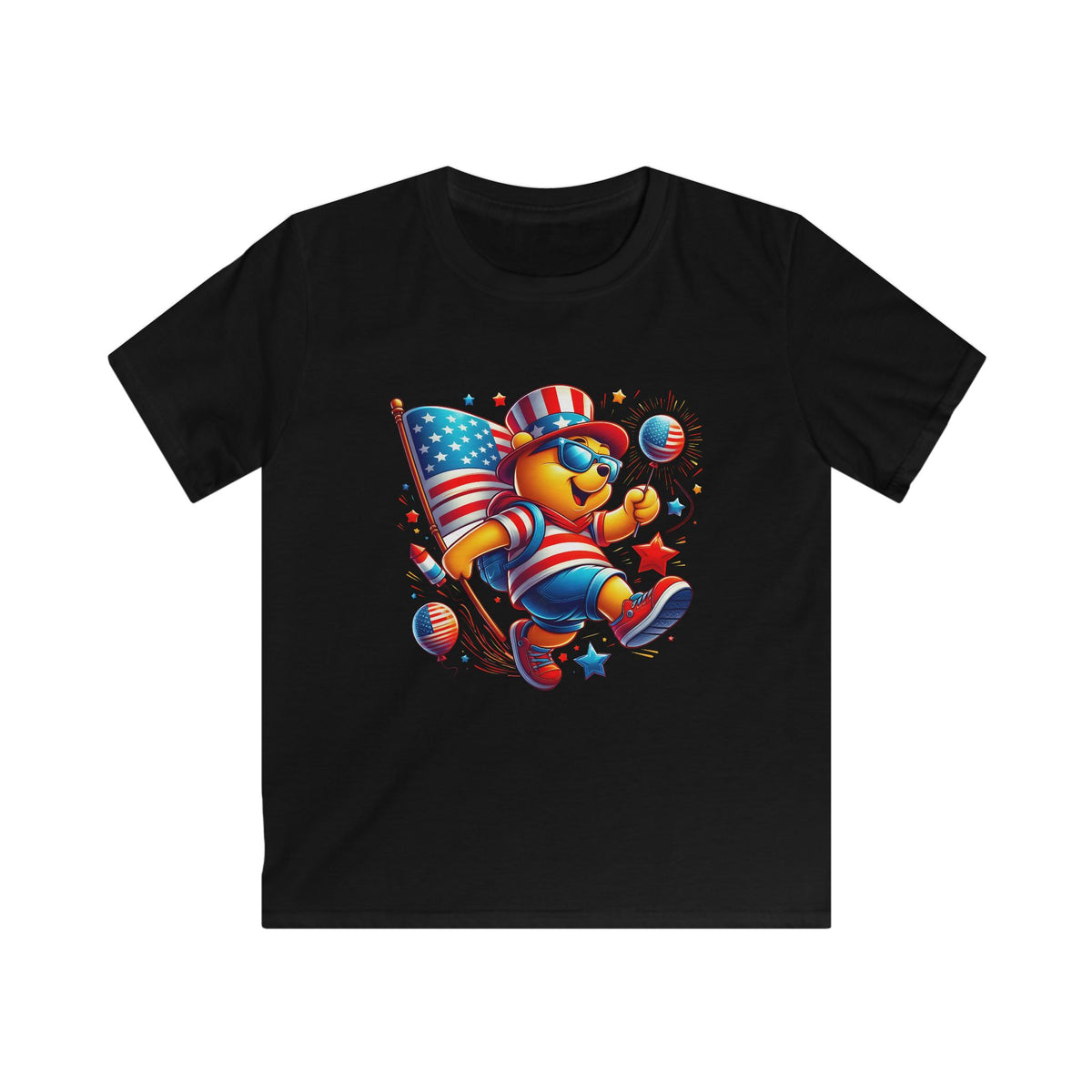 Kids Tee — Patriotic Bear with American Flag | 4th of July Kids T-Shirt