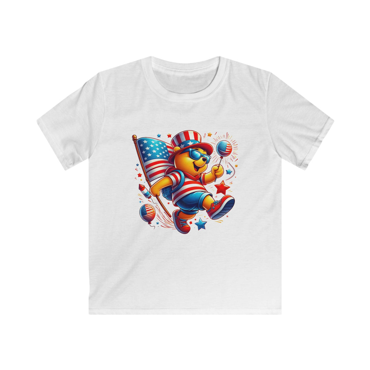 Kids Tee — Patriotic Bear with American Flag | 4th of July Kids T-Shirt
