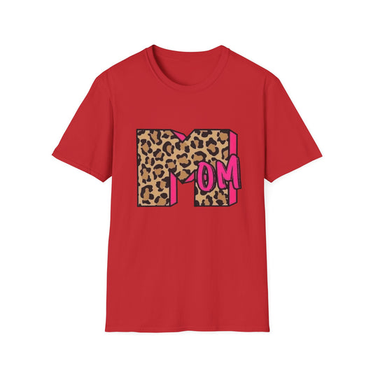 Mom Leopard Print Graphic Tee — Bold Pink 'MOM' Design