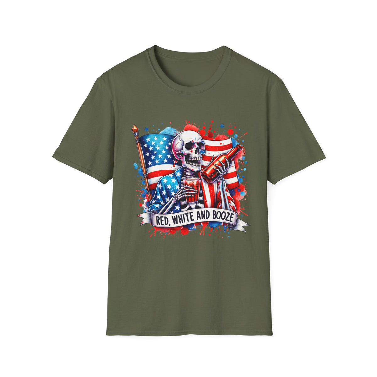 Patriotic Skull "Red, White and Booze" T-Shirt