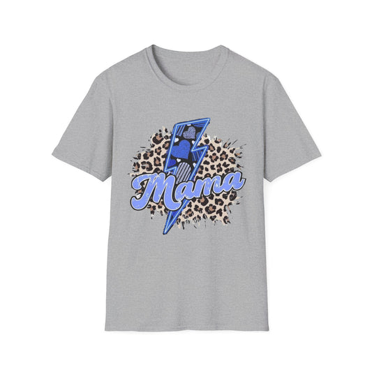 Mama Lightning Tee — Leopard Print Blue Script Graphic T-Shirt