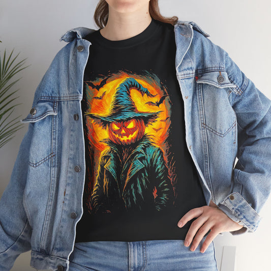 Jack-o'-Lantern Scarecrow Tee | Halloween Pumpkin Horror Graphic Shirt