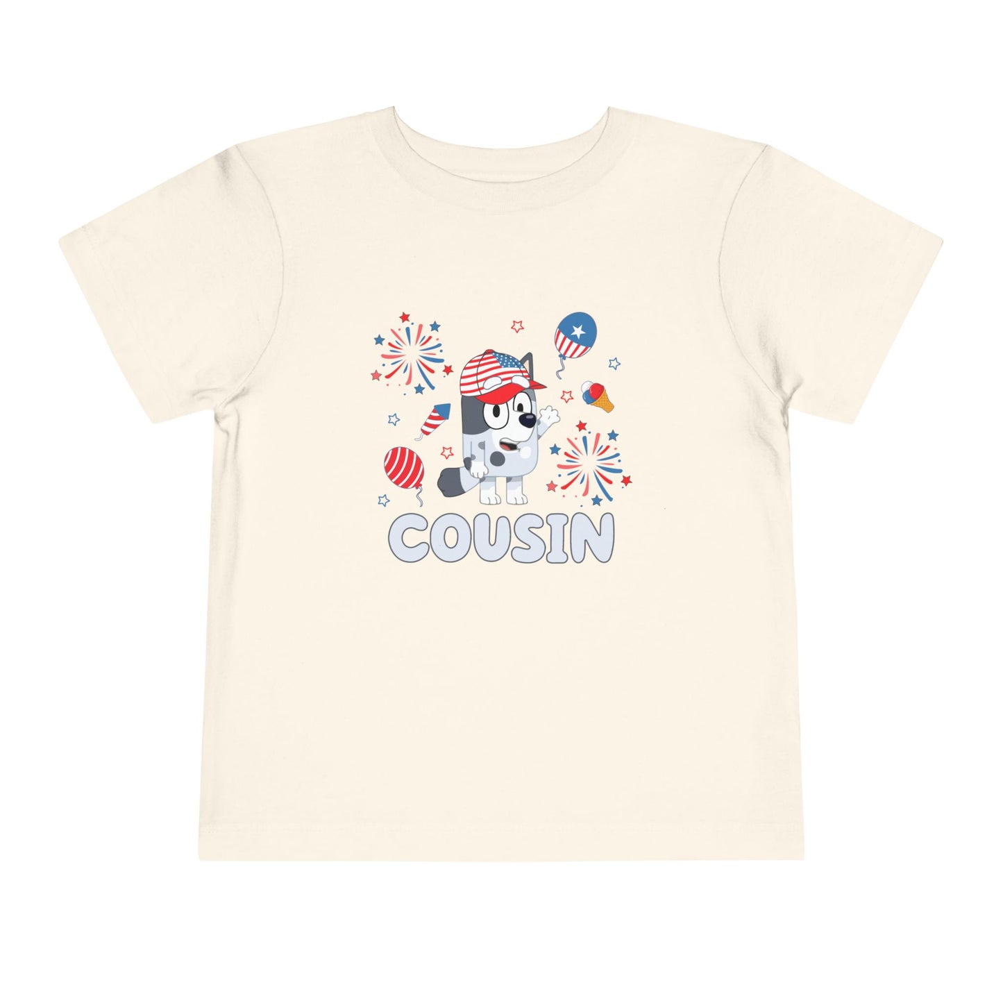Patriotic Puppy “Cousin” Toddler Tee — 4th of July Kids Shirt