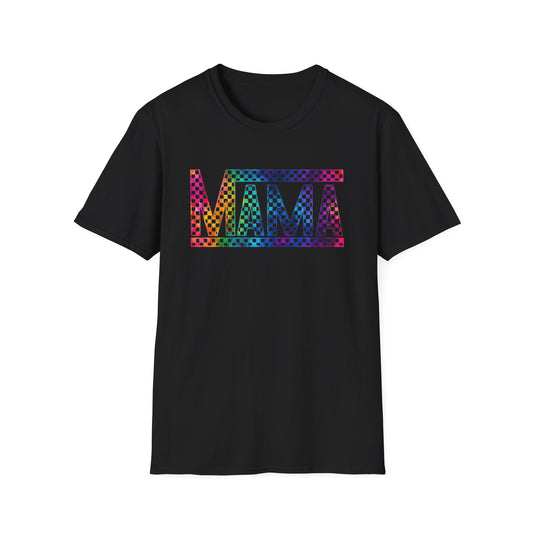 Mama Rainbow Checkered T-Shirt — Colorful Pride Mom Tee