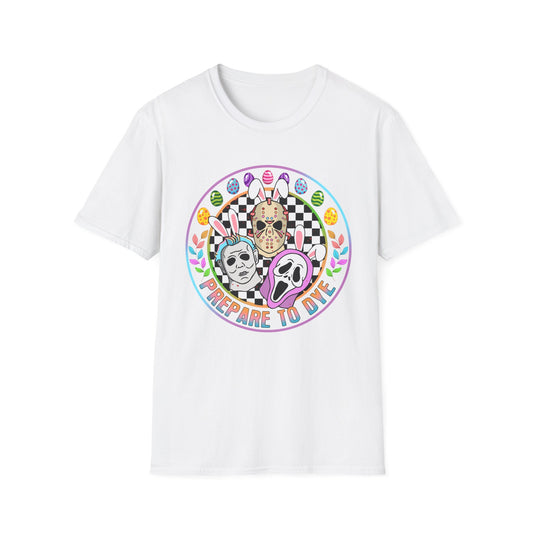 Prepare to Die Easter Horror T-Shirt — Pastel Slasher Mask Design