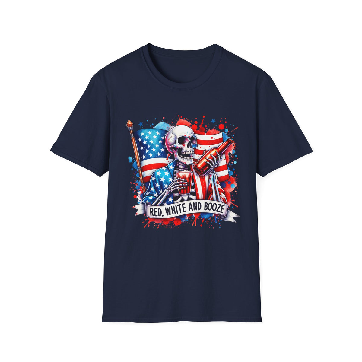 Patriotic Skull "Red, White and Booze" T-Shirt