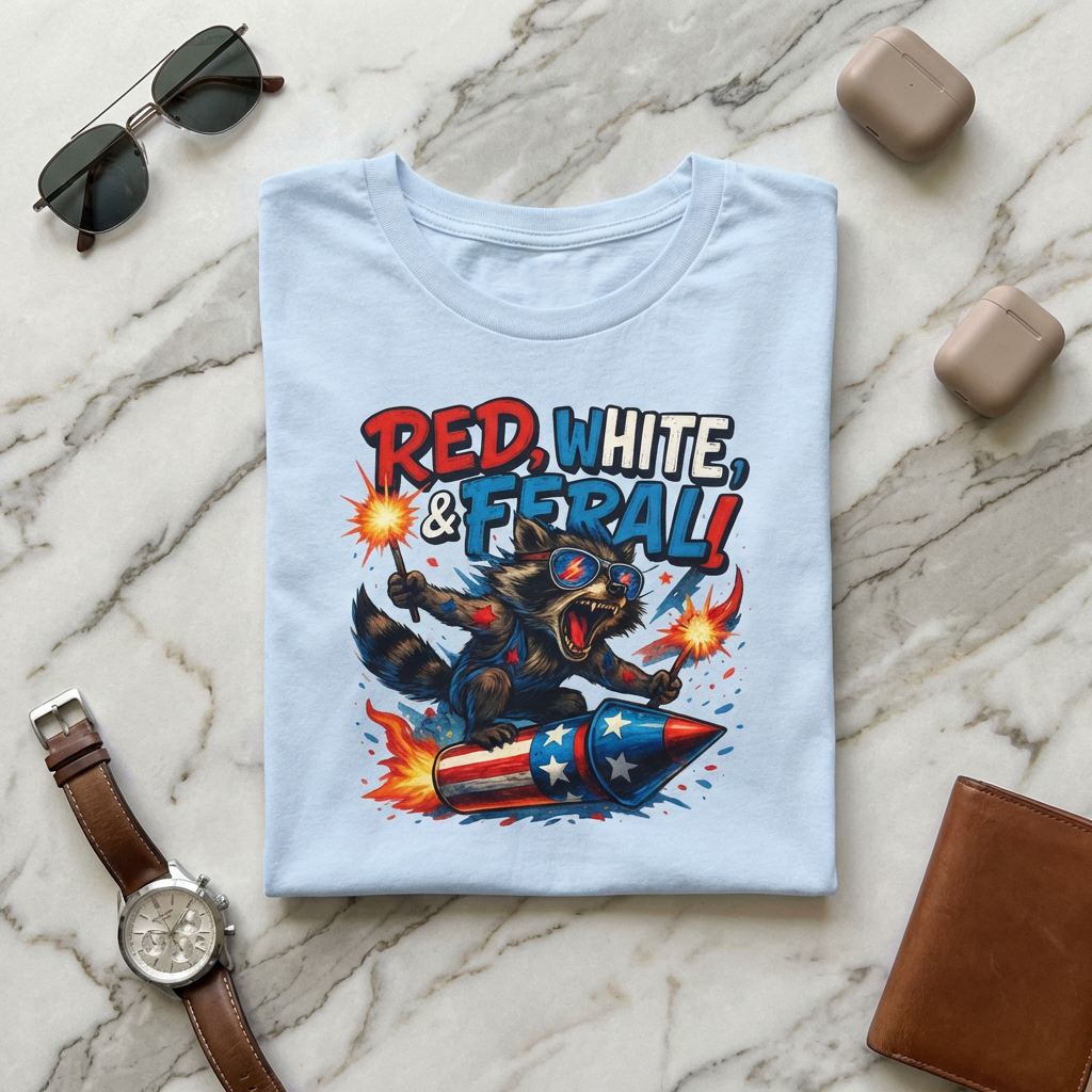 Red, White & Feral Bear T-Shirt