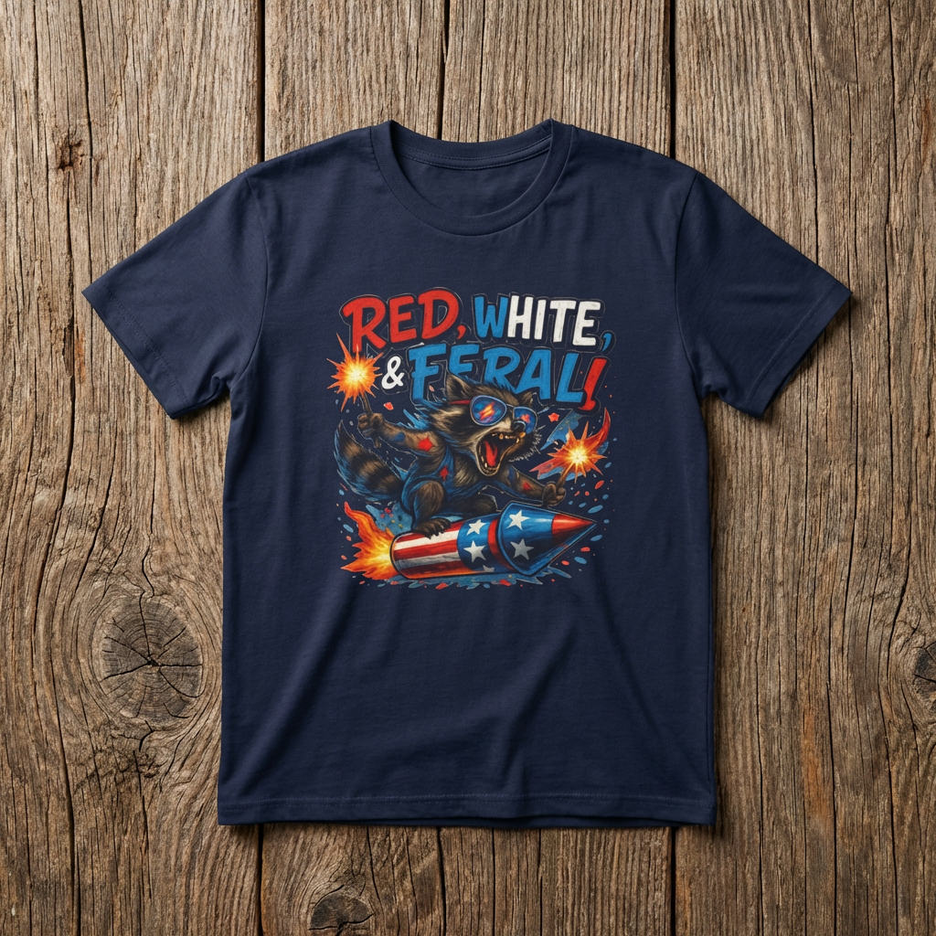 Red, White & Feral Bear T-Shirt