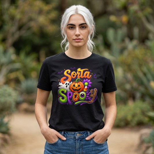 Sorta Spooky Halloween Design T-Shirt | Pumpkin Ghosts Bats