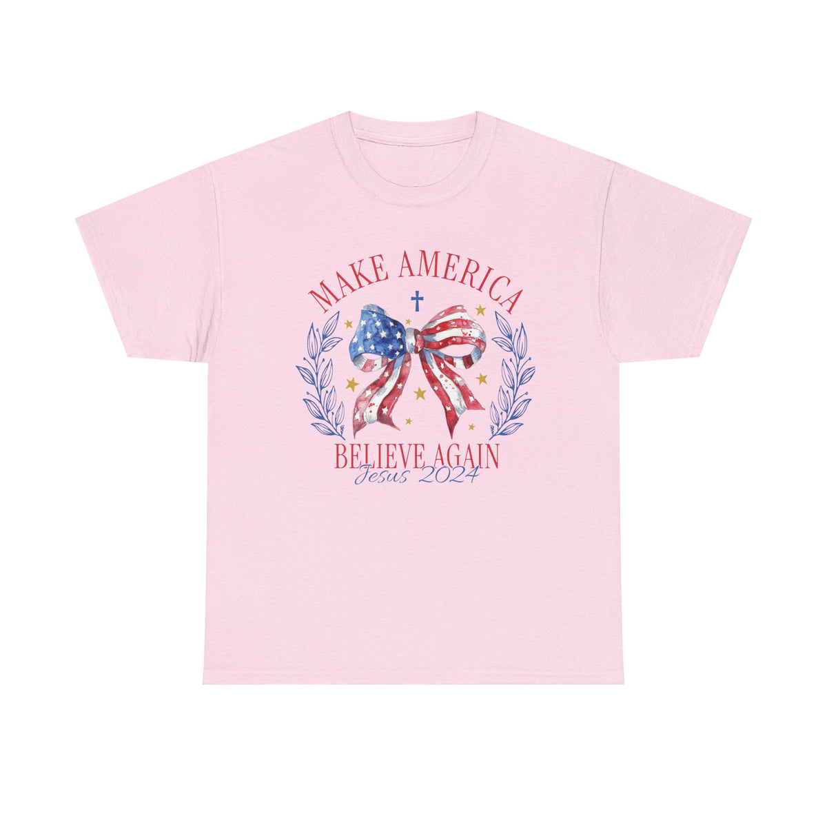 Make America Believe Again Patriotic Tee - American Flag Bow Graphic