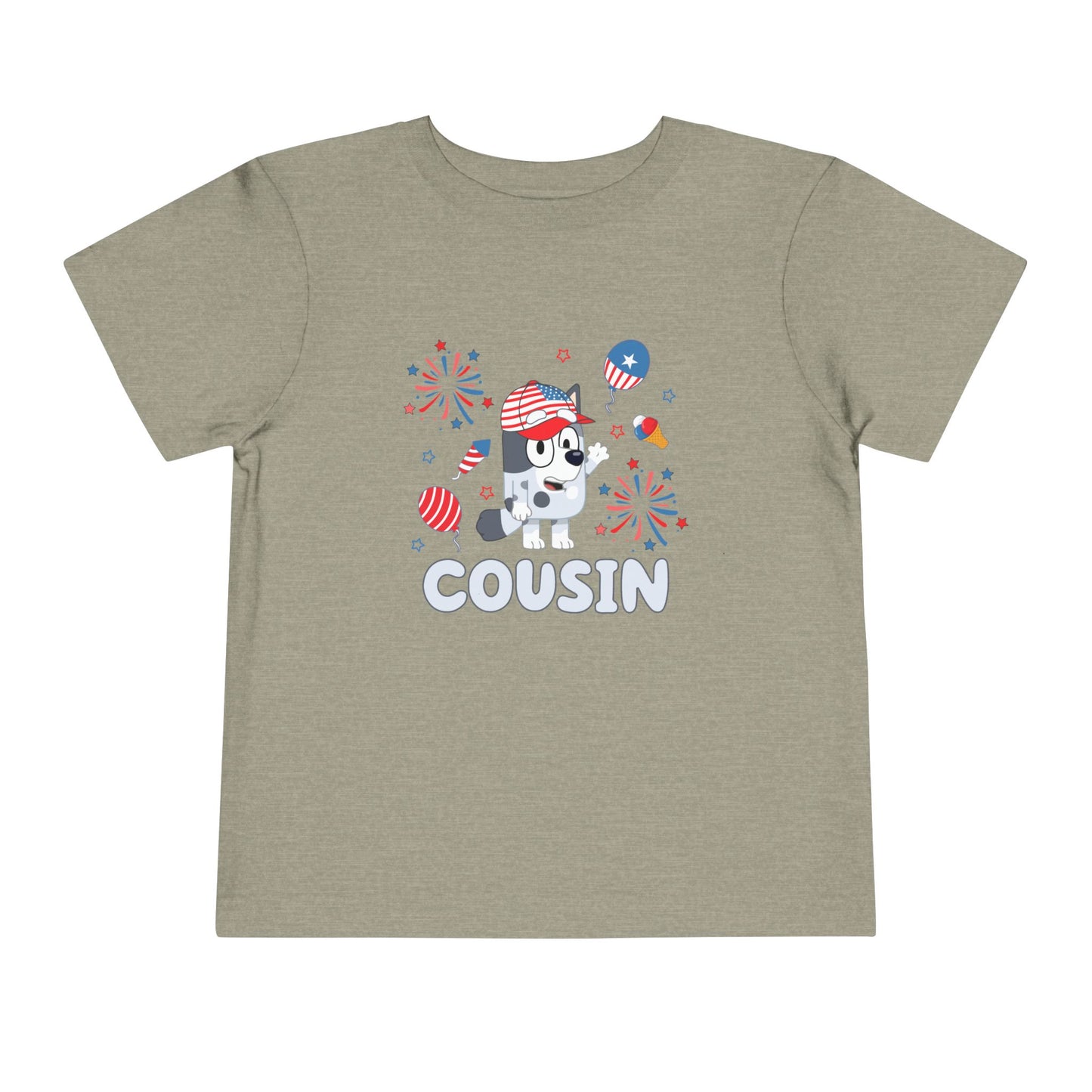 Patriotic Puppy “Cousin” Toddler Tee — 4th of July Kids Shirt