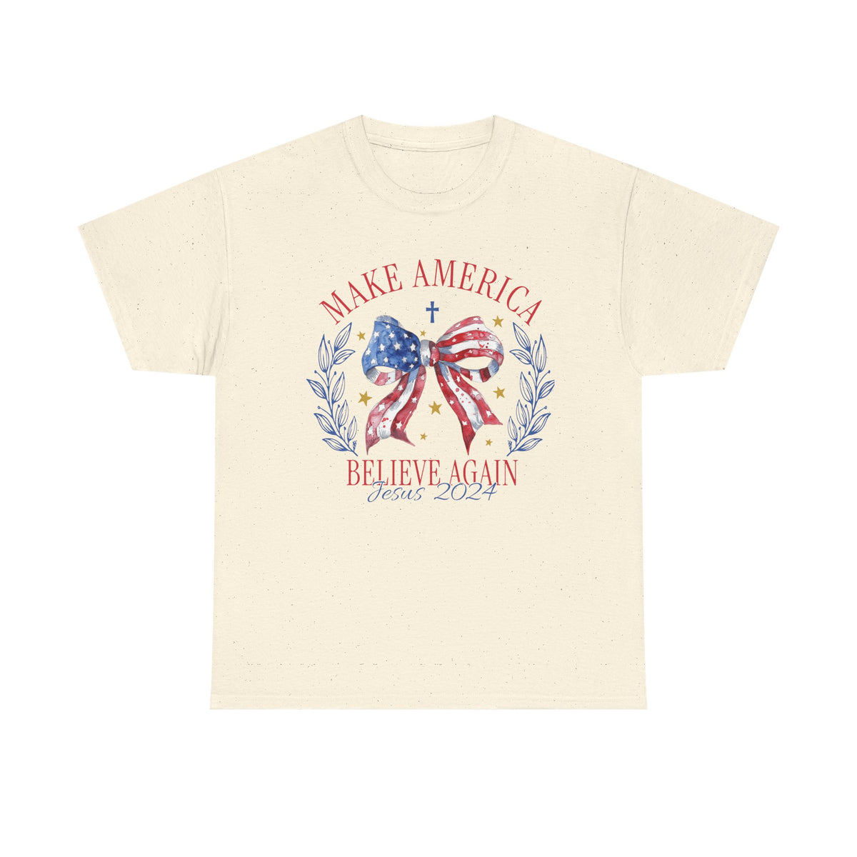 Make America Believe Again Patriotic Tee - American Flag Bow Graphic