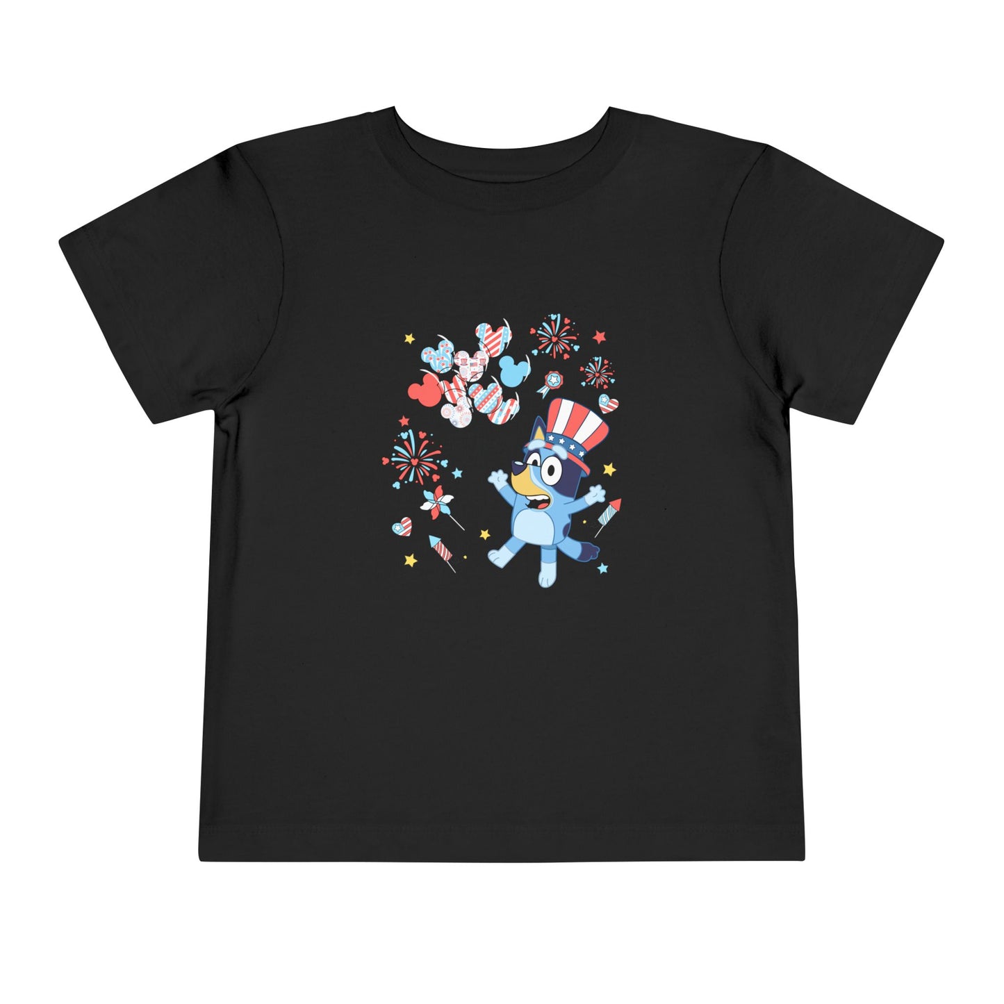 Patriotic Kids Tee — Cute Blue Bird in Uncle Sam Hat (Toddler Short Sleeve)