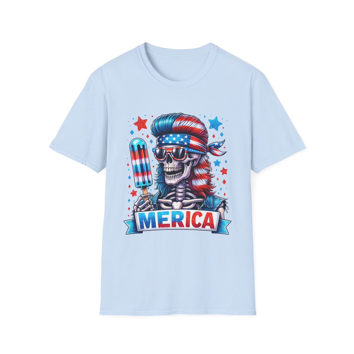 ’Merica Skull T-Shirt — Patriotic 4th of July American Flag Design