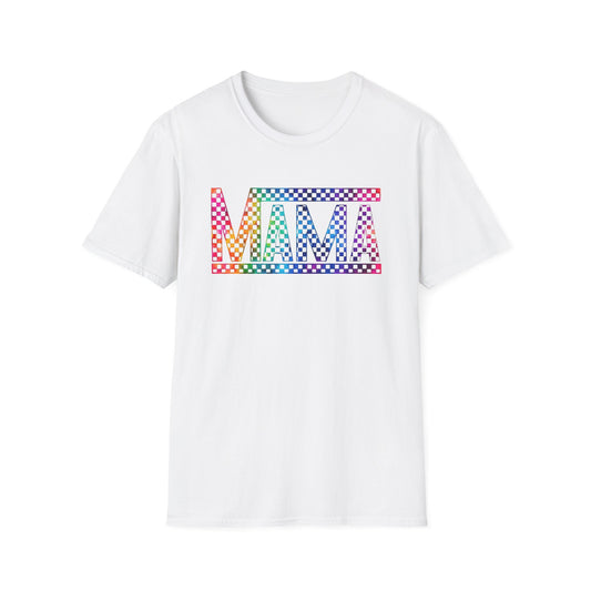 Mama Rainbow Checkered T-Shirt — Colorful Pride Mom Tee