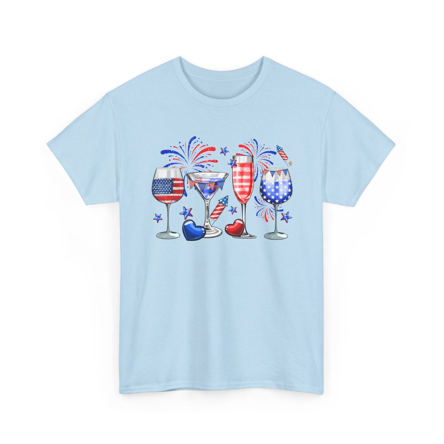 Patriotic Wine Glasses Tee – 4th of July Red White Blue Celebration Shirt