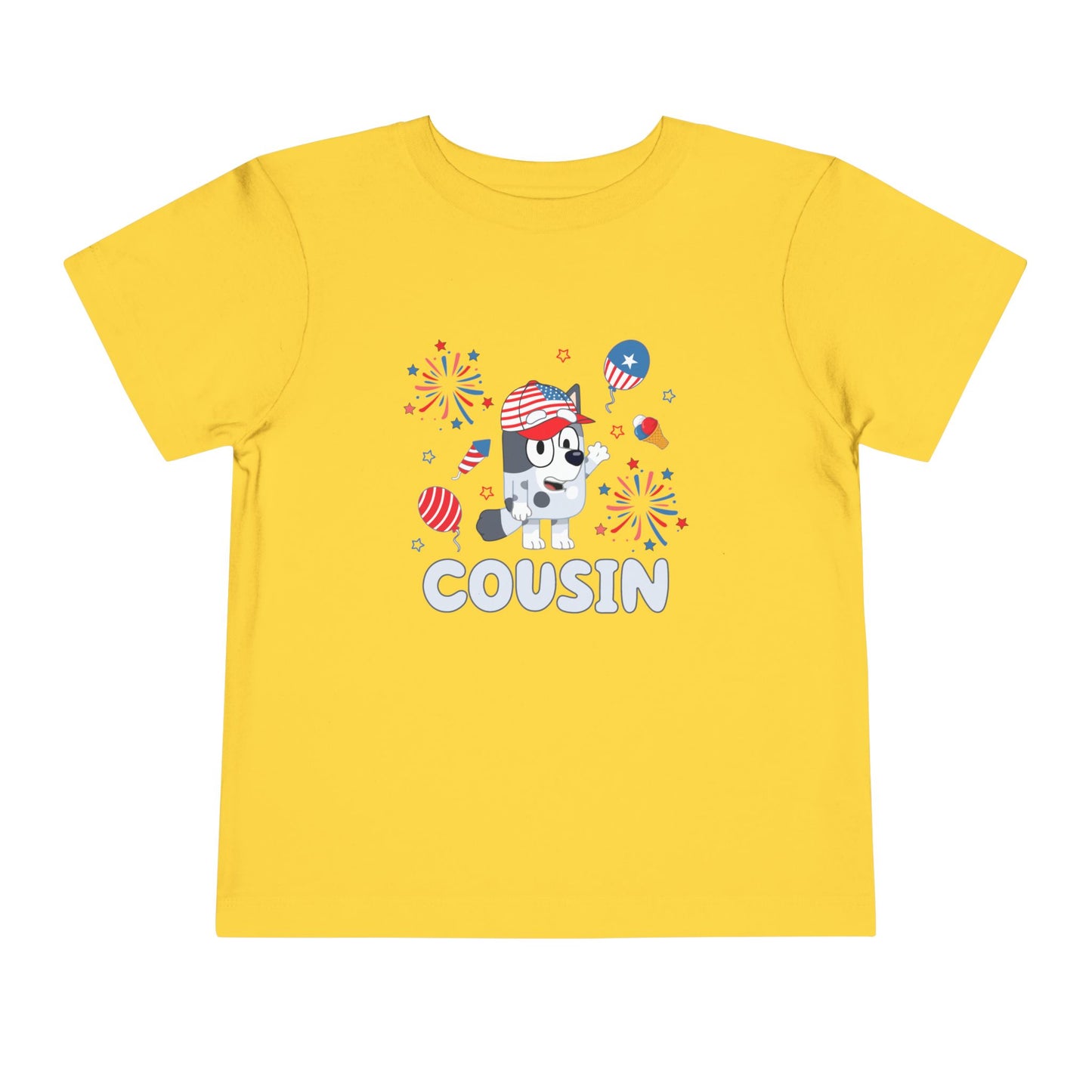 Patriotic Puppy “Cousin” Toddler Tee — 4th of July Kids Shirt
