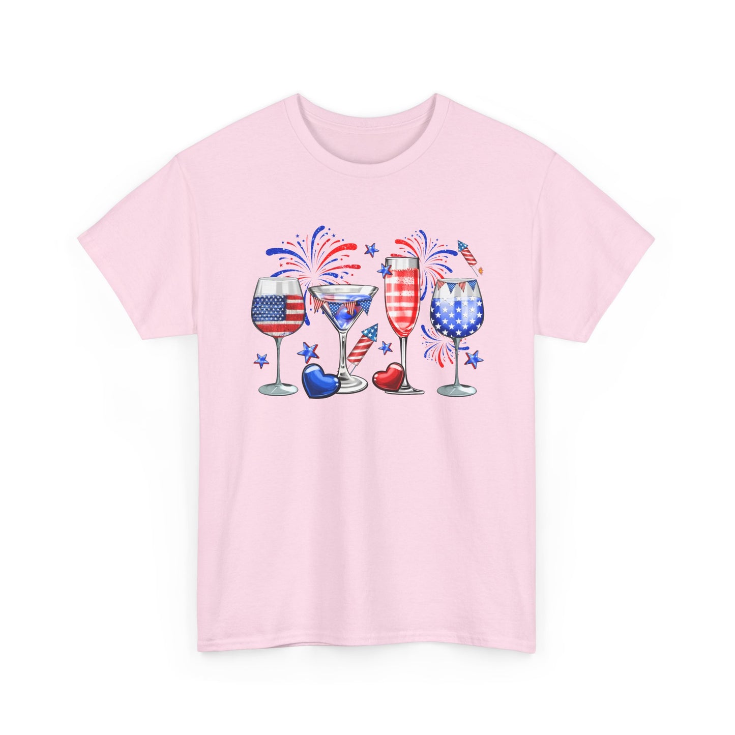 Patriotic Wine Glasses Tee – 4th of July Red White Blue Celebration Shirt