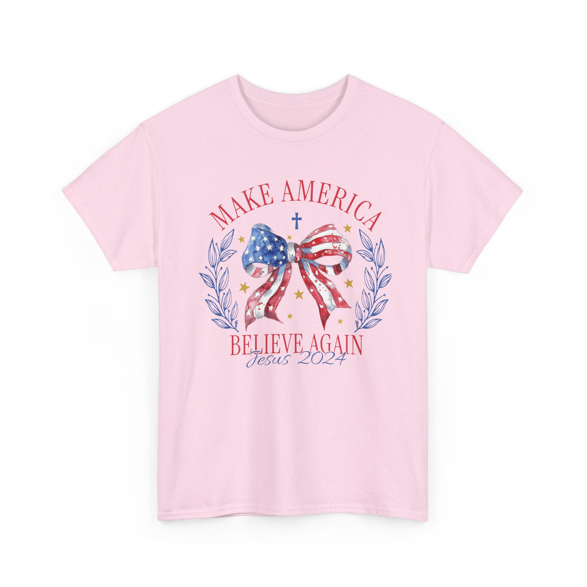 Make America Believe Again Patriotic Tee - American Flag Bow Graphic