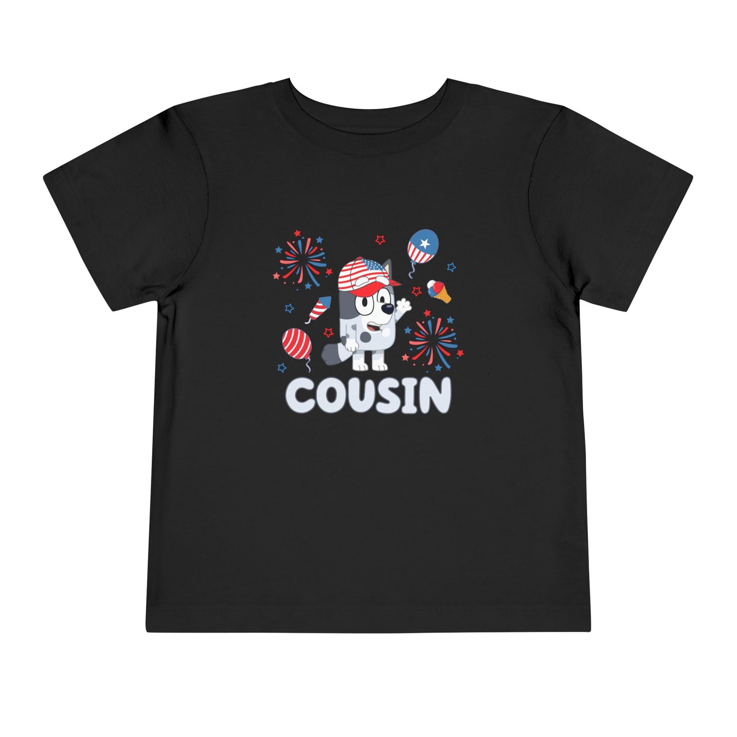 Patriotic Puppy “Cousin” Toddler Tee — 4th of July Kids Shirt