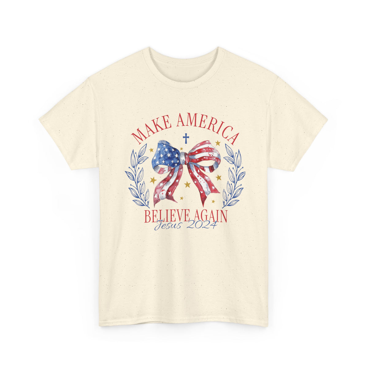 Make America Believe Again Patriotic Tee - American Flag Bow Graphic