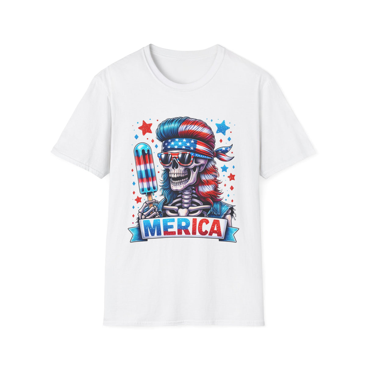 ’Merica Skull T-Shirt — Patriotic 4th of July American Flag Design