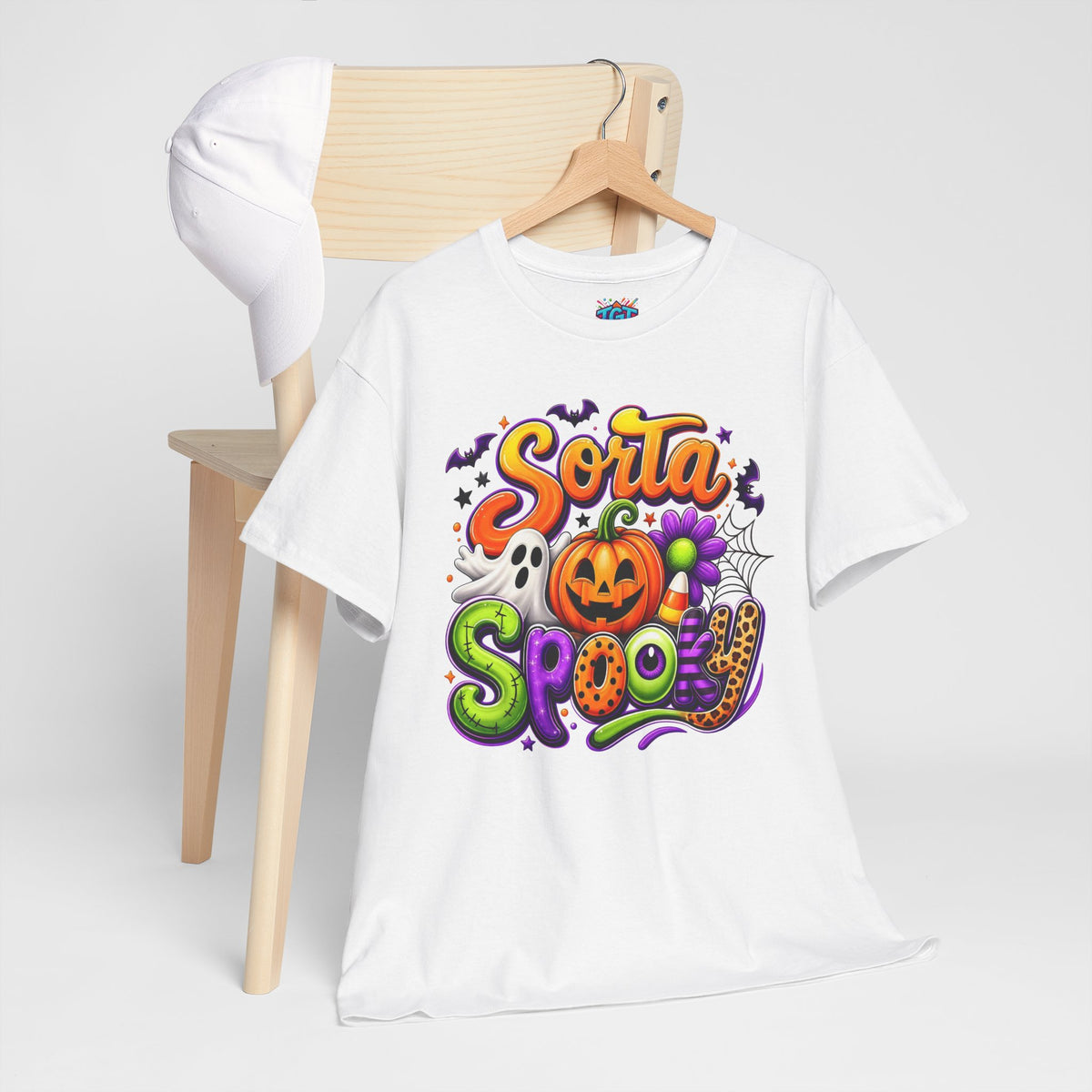Sorta Spooky Halloween Design T-Shirt | Pumpkin Ghosts Bats