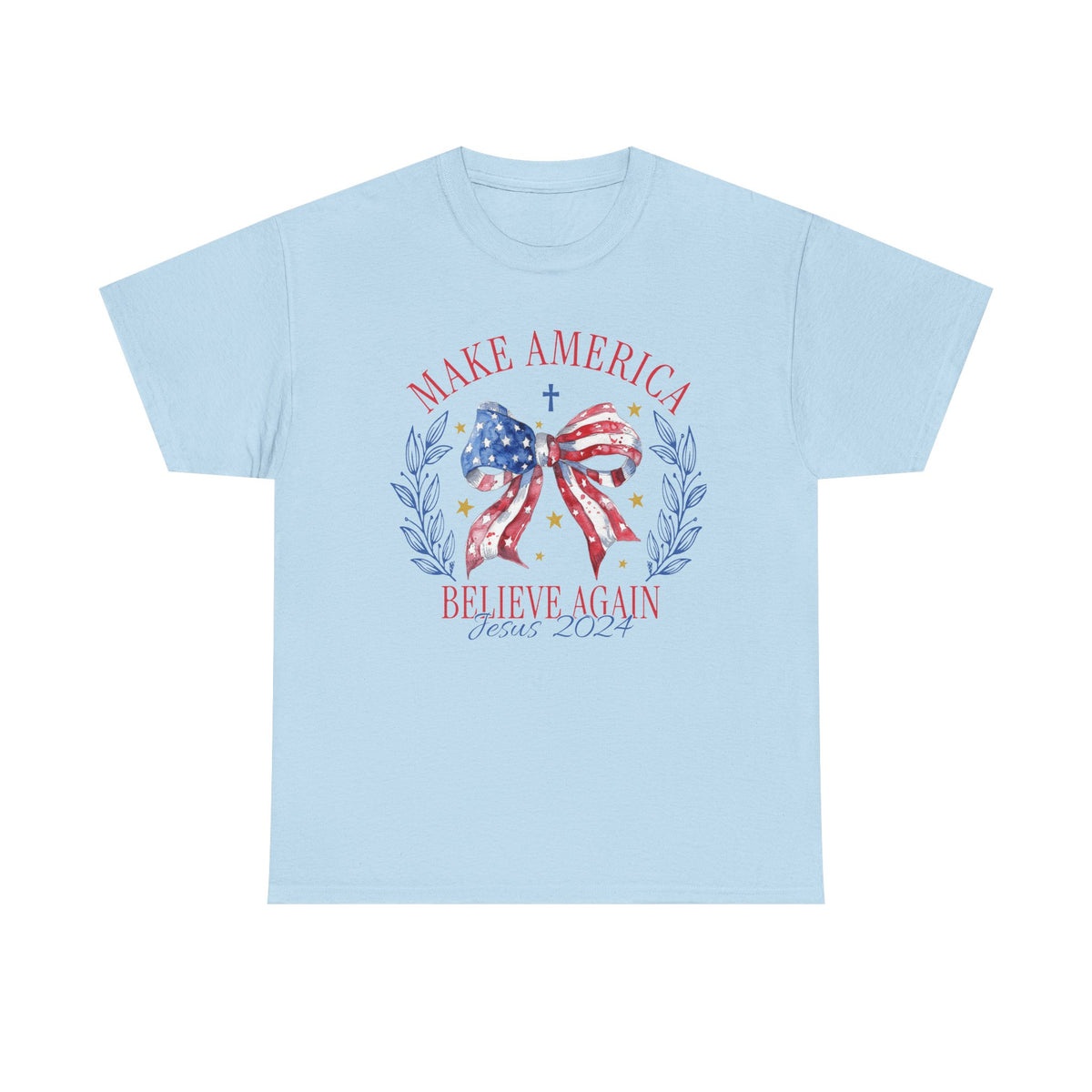 Make America Believe Again Patriotic Tee - American Flag Bow Graphic