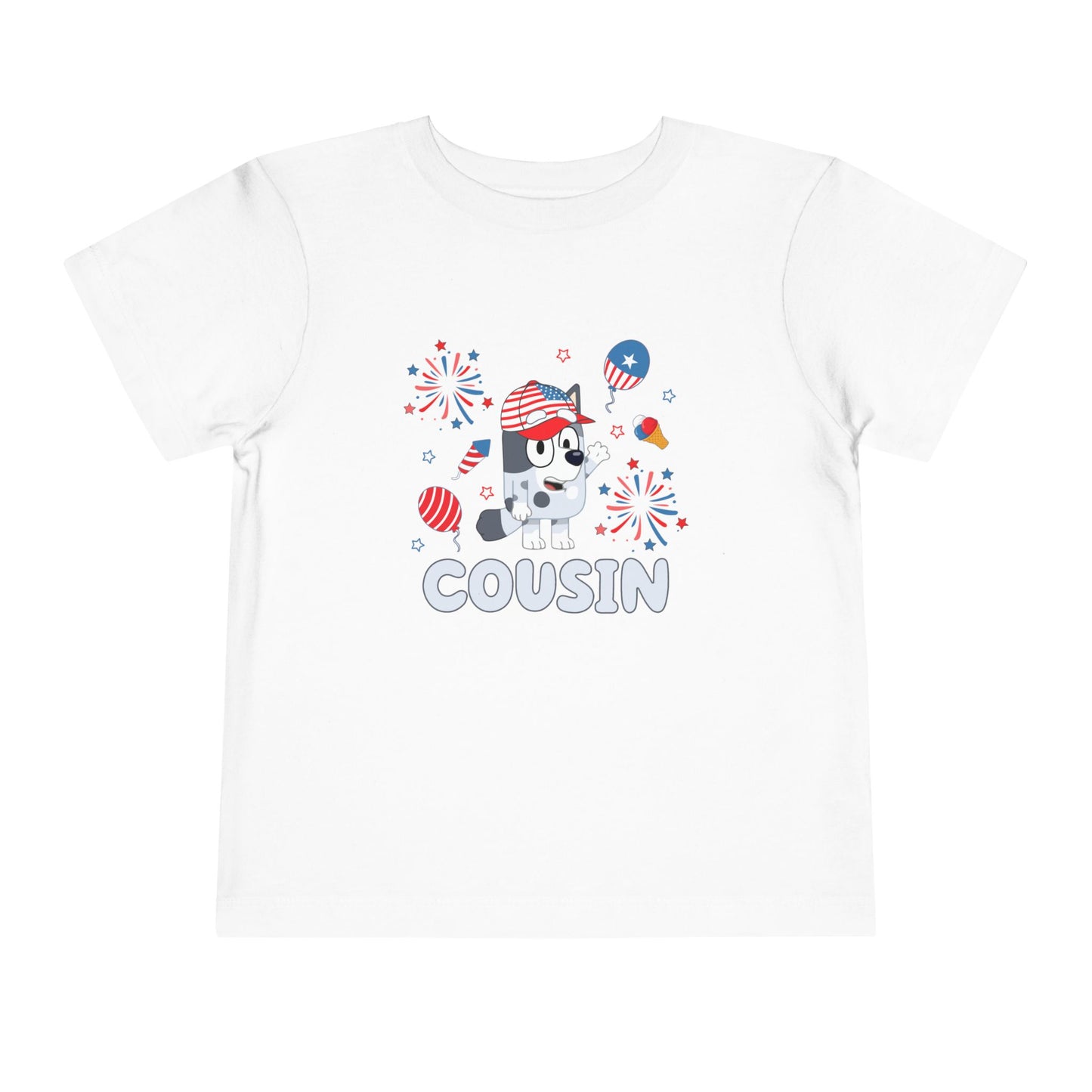 Patriotic Puppy “Cousin” Toddler Tee — 4th of July Kids Shirt