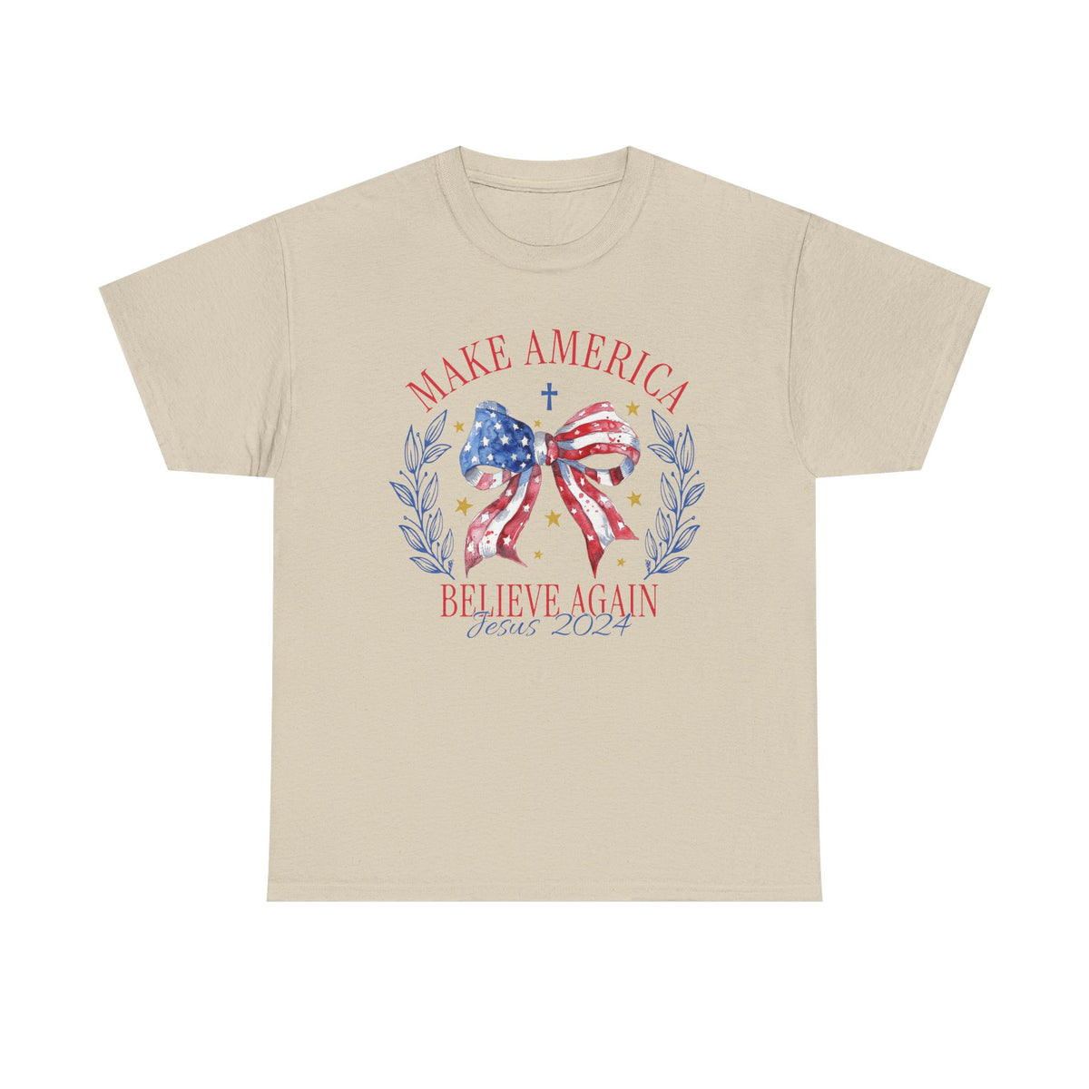 Make America Believe Again Patriotic Tee - American Flag Bow Graphic
