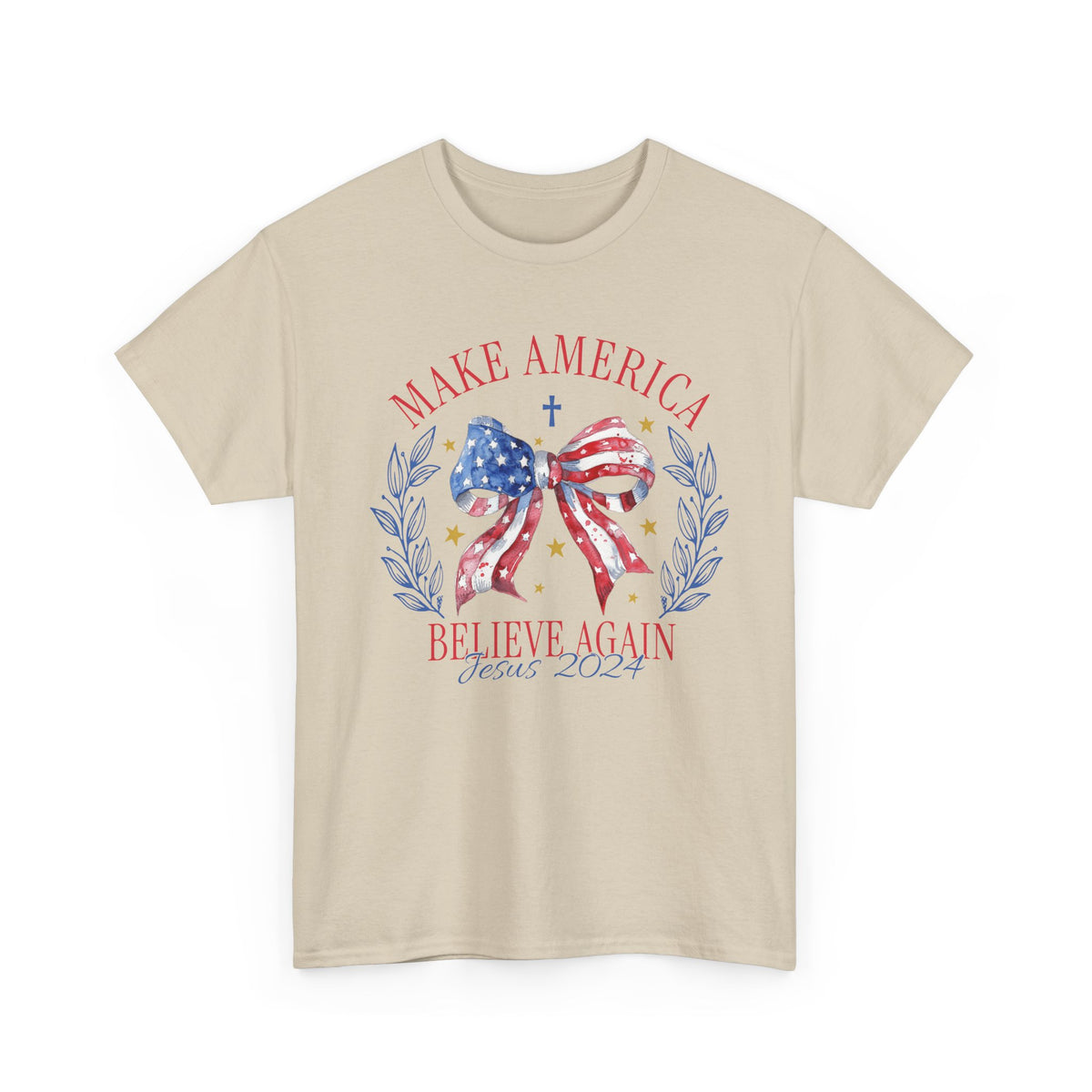 Make America Believe Again Patriotic Tee - American Flag Bow Graphic