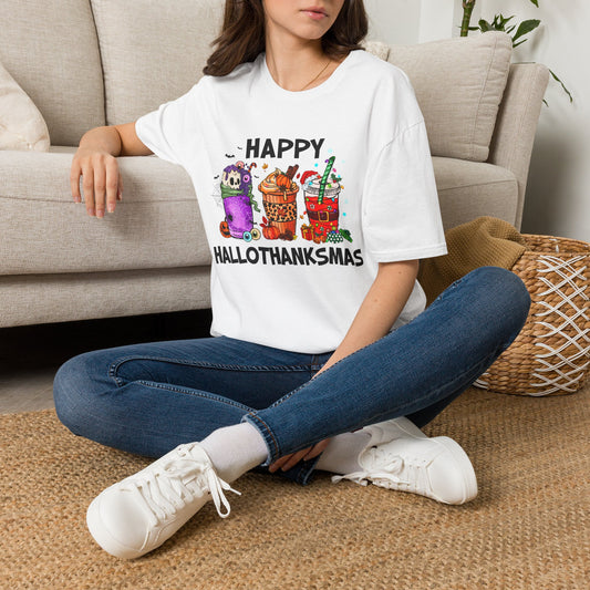 Happy Hallothanksmas T-Shirt | Halloween Thanksgiving Christmas Mashup