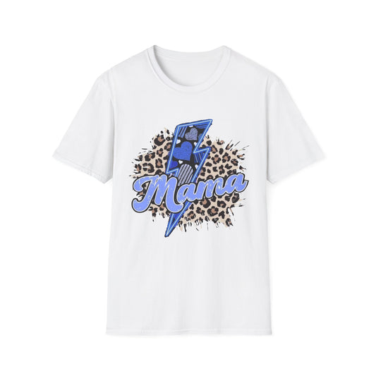 Mama Lightning Tee — Leopard Print Blue Script Graphic T-Shirt